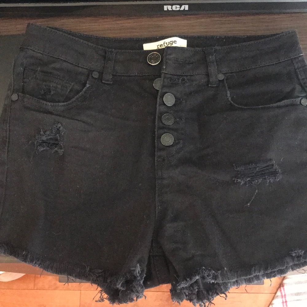 Gently worn high waisted black jean shorts